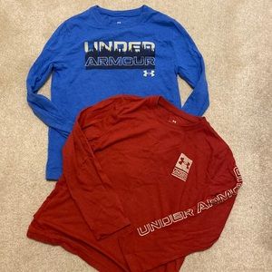 Two boys Under Armour long-sleeve shirts